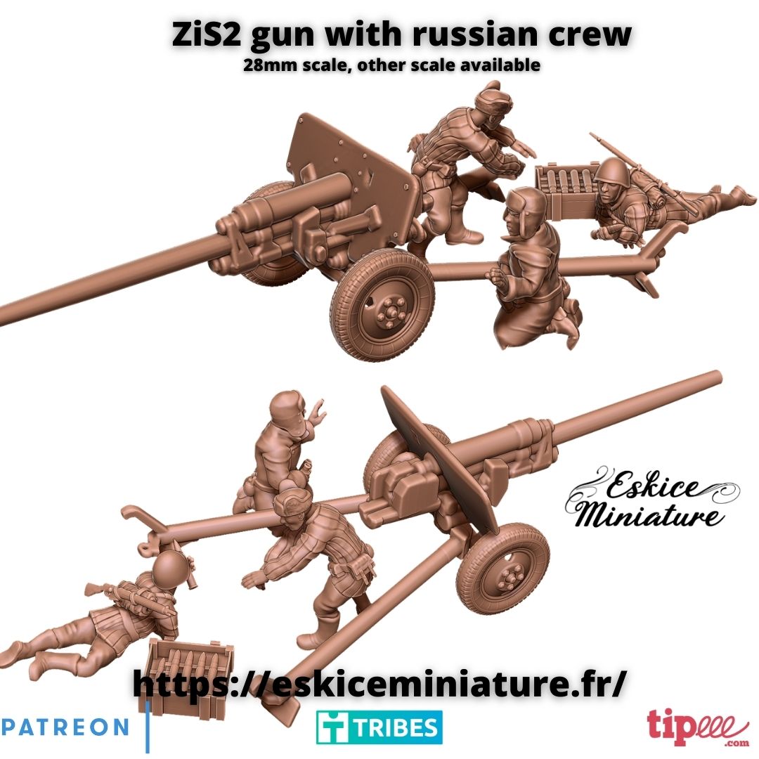 ZiS-2 russian gun with crew - 28mm